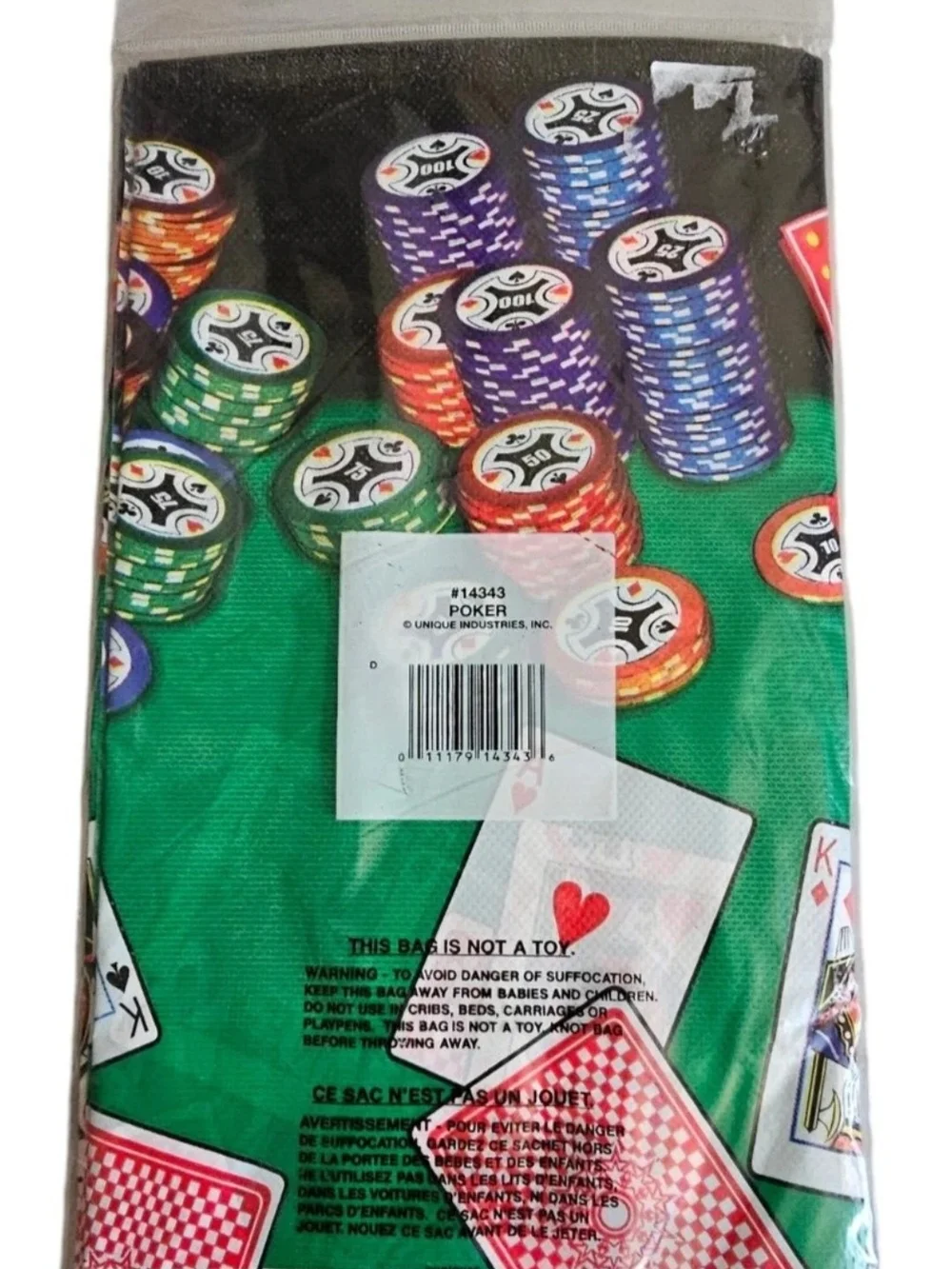 Nique Green Poker Chips Plastic Tablecover with Multicolor Chips Print